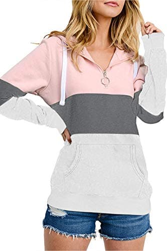 Barlver Women's Casual Color Block Long Sleeve Hoodies with Pocket