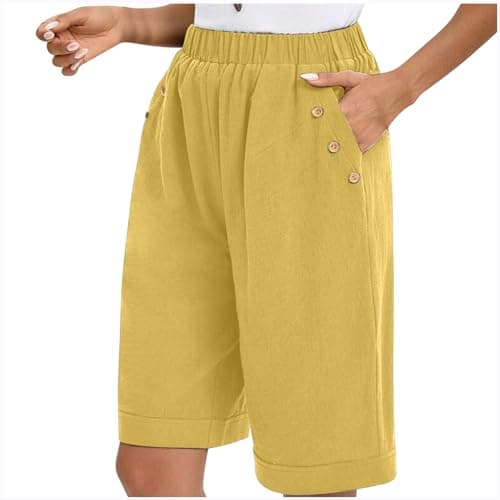 Sktremeuru Women's High-Waisted Linen Knee-Length Shorts
