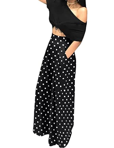 Adilaca Women's Wide Leg Pants - Flowy High Waisted Casual Palazzo