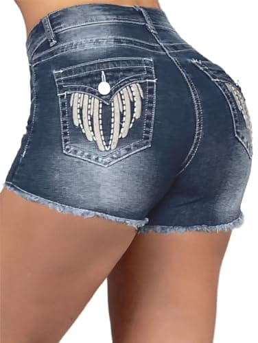 Flamingals Women's Mid-Rise Ripped Skinny Denim Shorts