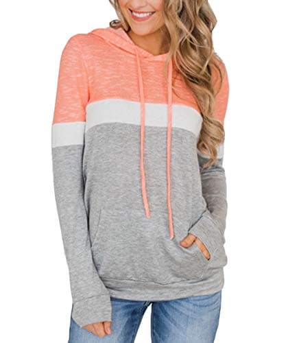 Barlver Women's Casual Color Block Long Sleeve Hoodies with Pocket