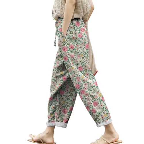 Boho Striped Linen Pants for Women Summer Casual Beach