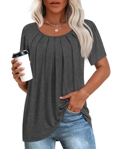 Anymeet Women's Summer Pleated Tunic Shirts M-3XL