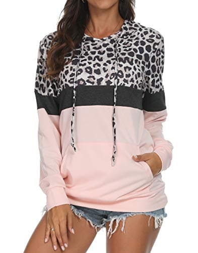 Barlver Women's Casual Color Block Long Sleeve Hoodies with Pocket