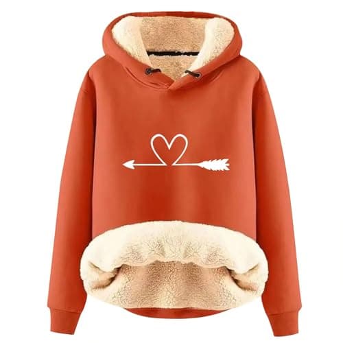 Warm Heart Print Fleece Hoodie for Women Winter Casual Pullovers