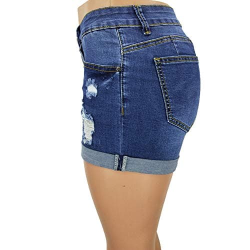 Blostirno Women's Casual Mid Rise Ripped Denim Shorts with Pockets