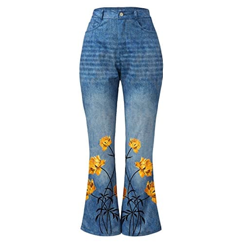 8QIDA Women Cargo Pants Printed Pattern Loose Flared Hem Jeans