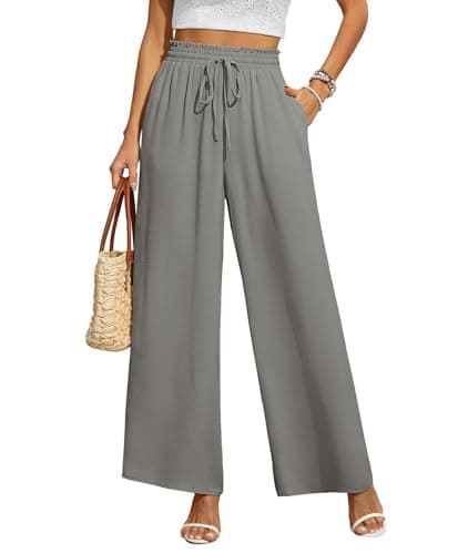 CZYINXIAN Women's Wide Leg Casual Pants with Adjustable Elastic Waist and Pockets