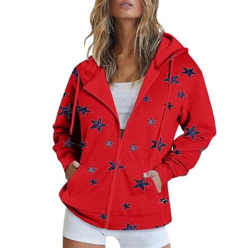Lolvmvchi Women's Oversized Zip Track Loose Printed Hoodie Jacket XL3 Winter Coat