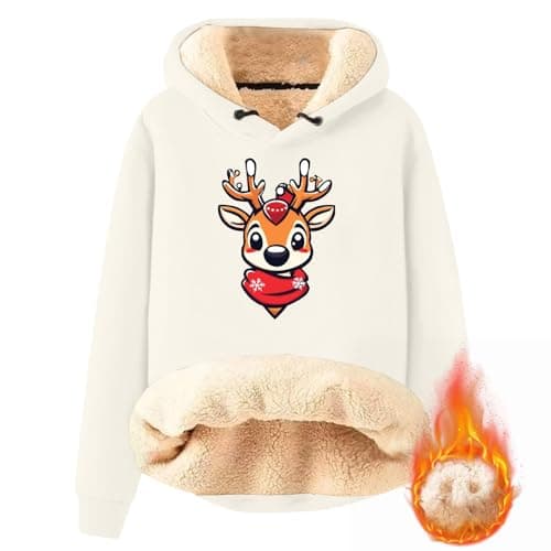 FlekmanArt Thick Warm Sherpa Fleece Pullover Hoodies with Christmas Print