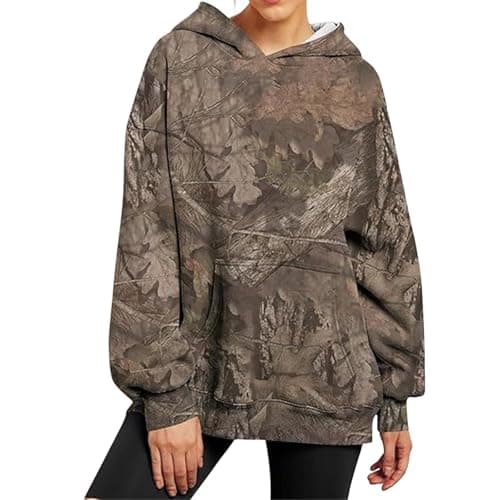 Weinexra Women's Camo Maple Leaf Print Oversized Hoodie Fleece Sweatshirt