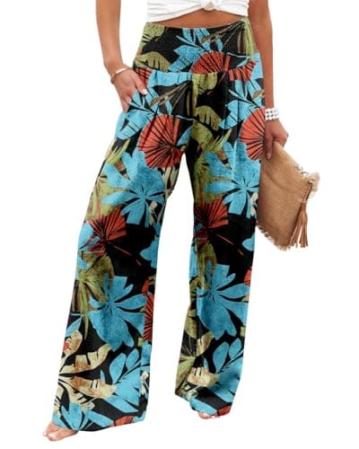 Angerella Women's Elastic High-Waisted Palazzo Pants with Pockets
