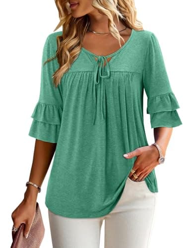 Angerella Dressy 3/4 Sleeve V-Neck Tunic Tops Spring Summer Tops