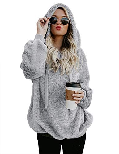 Romanstii Women's Casual Double Fuzzy Sweatshirt Hoodie Outwear S-XXL