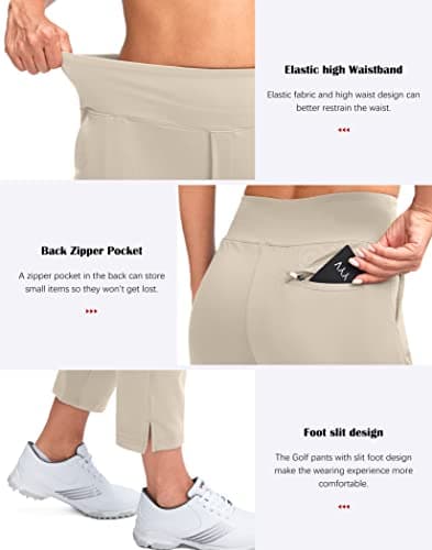 YYV Women's Stretch High Waist Ankle Pants with Pockets for Golf & Casual Business Travel