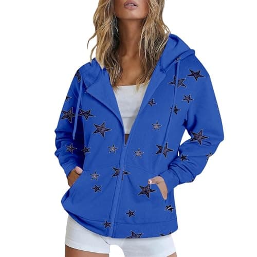 Lolvmvchi Women's Oversized Zip Track Loose Printed Hoodie Jacket XL3 Winter Coat