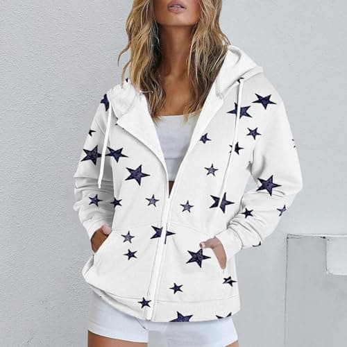 Lolvmvchi Women's Oversized Zip Track Loose Printed Hoodie Jacket XL3 Winter Coat