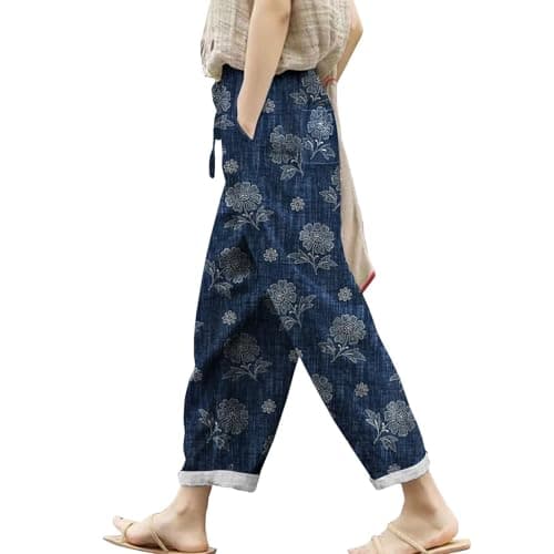 Boho Striped Linen Pants for Women Summer Casual Beach