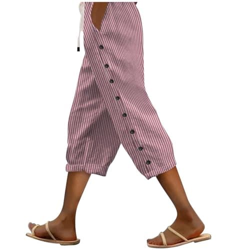 2025 Women's Lightweight Striped Linen Capri Pants