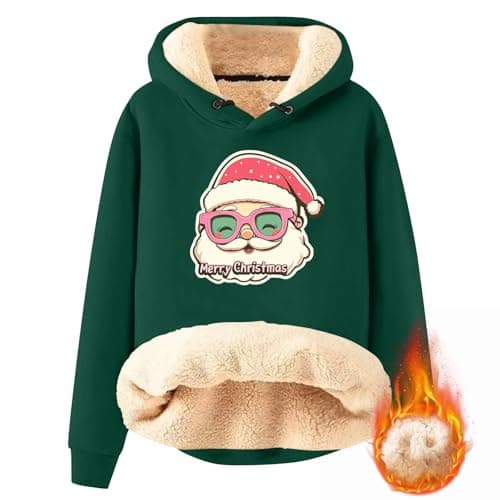 FlekmanArt Thick Warm Sherpa Fleece Pullover Hoodies with Christmas Print