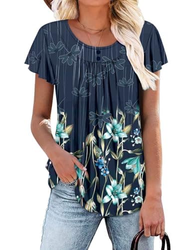 Angerella Women's Flirty Summer Pleated Floral Tunic Top S-3XL