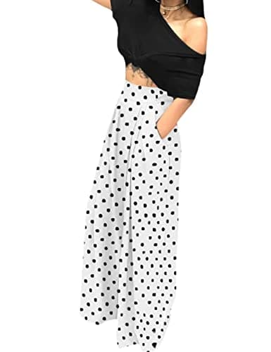 Adilaca Women's Wide Leg Pants - Flowy High Waisted Casual Palazzo