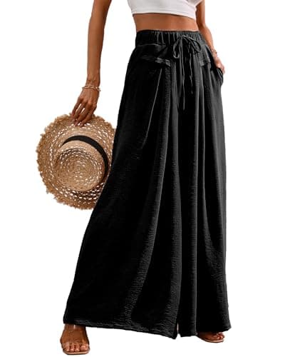 CORSKI Flowy Wide Leg Palazzo Pants for Women Elastic Waist Casual Summer