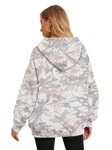 Peassa Women's Camo Oversized Hoodie Sweatshirt with Tree Leaf Graphic