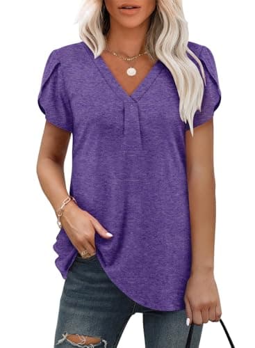 Angerella Women's Summer Dressy Casual Short Sleeve V-Neck Tops for Leggings