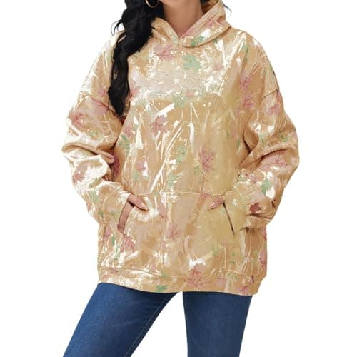 Stylish Maple Leaf Printed Camo Hoodie for Women