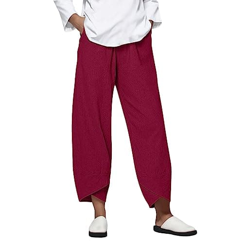 Xoxingysm HighWAIST Linen WideLeg Pants for Women Boho Summer Crop Trousers