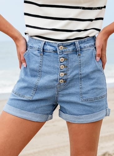 Sidefeel Women's High-Waisted Stretch Jean Shorts Zimba Platinum Denim