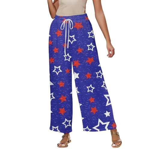 Elastic High Waisted Floral Print Wide Leg Linen Pants with Pockets