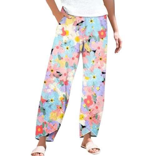 Casual Women's Cotton Linen Capri Pants with Pockets