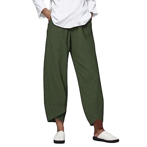 Casual Women's Cotton Linen Capri Pants with Pockets