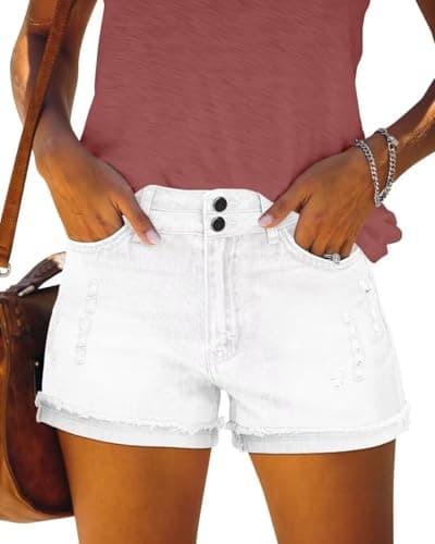 FEKOAFE 2025 Women's Summer Mid/High-Waisted Ripped Denim Shorts