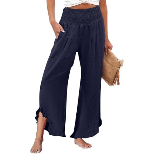 GOKKILRW Women's Lightweight Boho Linen High Waist Flowy Palazzo Pants