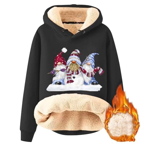FlekmanArt Warm Sherpa Fleece Hoodie for Women Christmas Print Trendy Sweatshirt