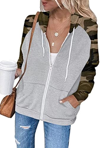 Ezbelle Women's Color Block Zip-Up Hoodie Sweatshirt with Pockets