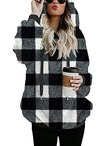 Romanstii Women's Casual Double Fuzzy Sweatshirt Hoodie Outwear S-XXL