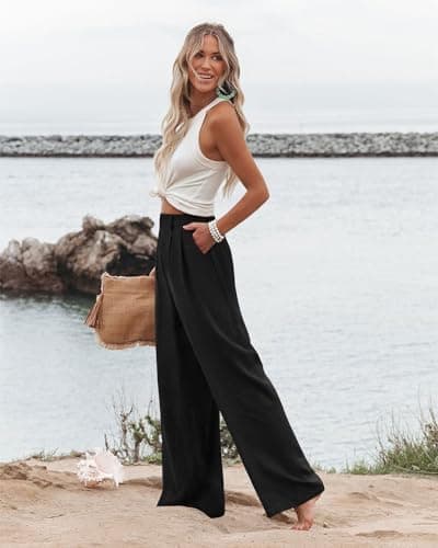 Angerella Women's Wide Leg High Waisted Work Pants