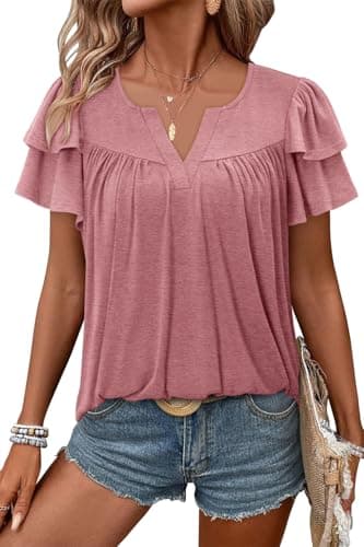 Angerella Women's Floral Print Short Sleeve V-Neck Tunic Tops
