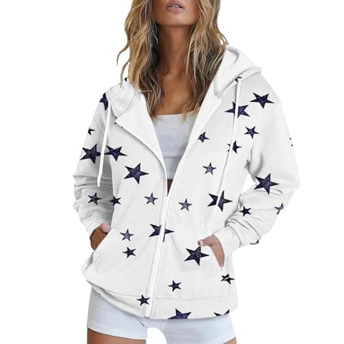 Lolvmvchi Women's Oversized Zip Track Loose Printed Hoodie Jacket XL3 Winter Coat