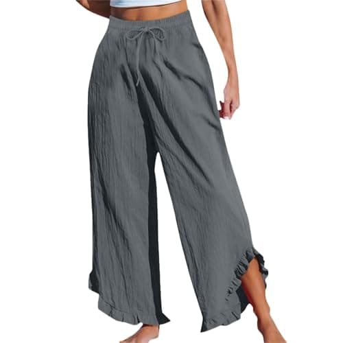 GOKKILRW Women's Lightweight Boho Linen High Waist Flowy Palazzo Pants