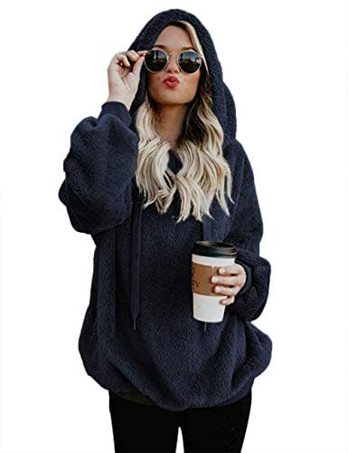 Romanstii Women's Casual Double Fuzzy Sweatshirt Hoodie Outwear S-XXL