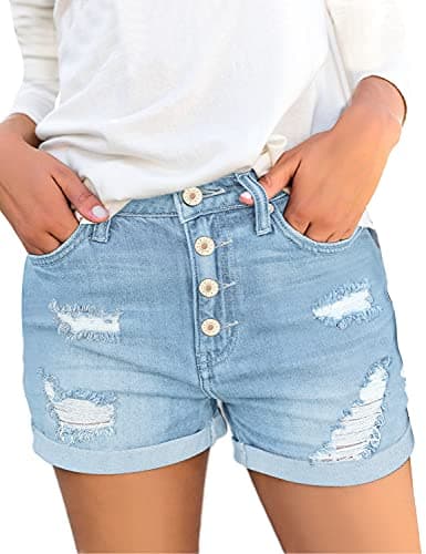 Luvamia Women's High-Waisted Ripped Denim Shorts