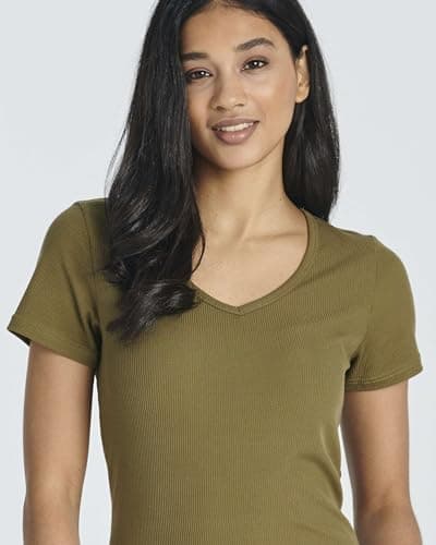 Real Essentials 5 Pack Women's Soft Ribbed V-Neck Tee Summer Shirt