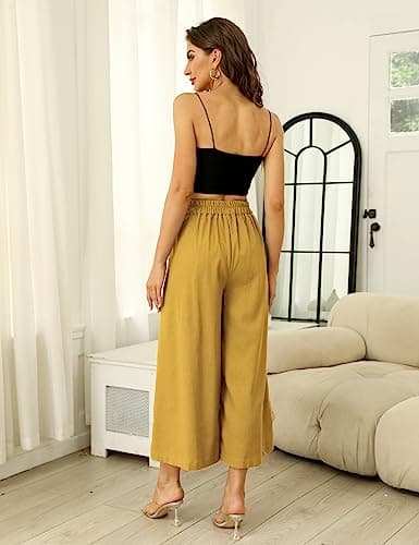 Bianstore Women's Culottes Linen Wide Leg Pants with Pockets
