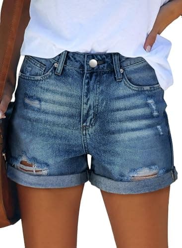 KISSMODA High-Waisted Ripped Denim Shorts for Women