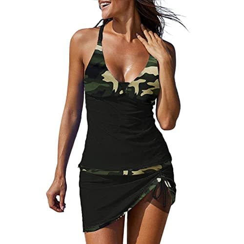 LCMTWX Women's Solid Color Two-Piece Split Swimsuit Tank Top and Shorts